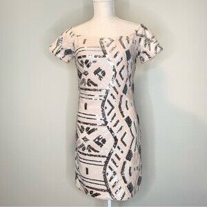 Forever 21 Sequin Off Shoulder Bodycon Mini Dress Blush Formal Dress L